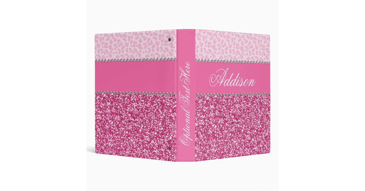 Pink Glitter Rhinestone Leopard Bling Binder | Zazzle