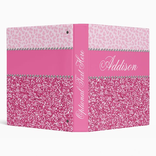 Pink Glitter Rhinestone Leopard Bling Binder (Background)