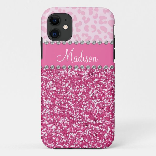 Pink Glitter Rhinestone Leopard BLING Case (Back)