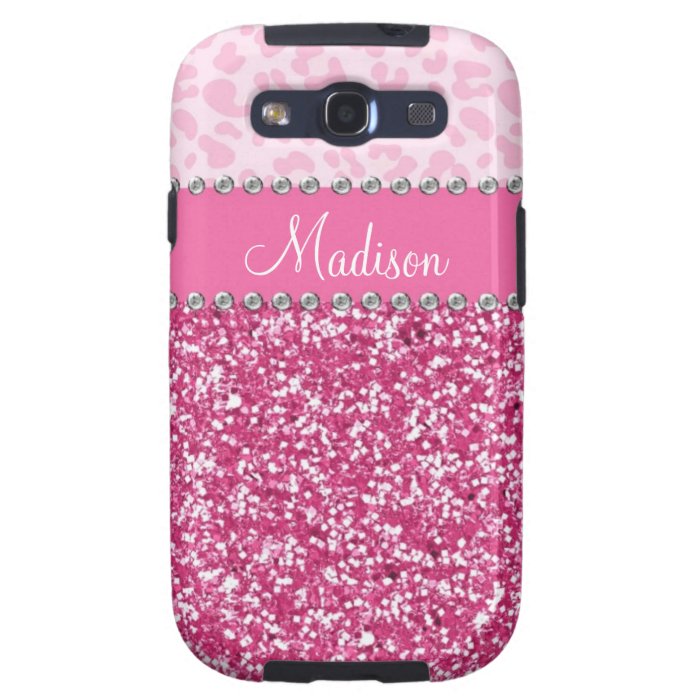 Pink Glitter Rhinestone Leopard BLING Case Samsung Galaxy SIII Cover