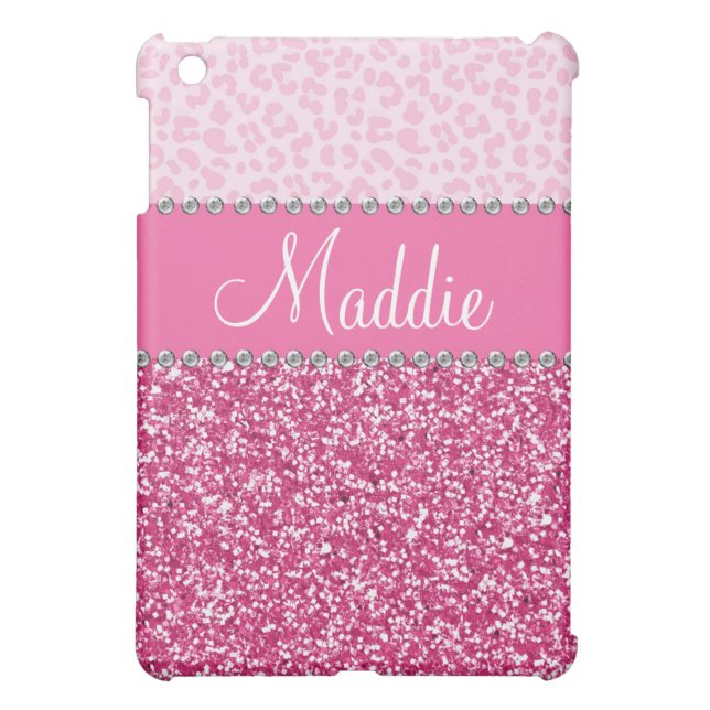Pink Glitter Rhinestone Leopard BLING Case iPad Cover For The iPad Mini (Back)