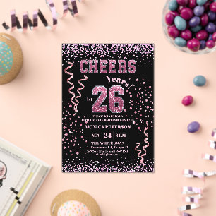 Pink Glitter Rhinestones 26th Birthday Party  Acrylic Invitations