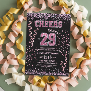 Pink Glitter Rhinestones 29th Birthday Party Invitation
