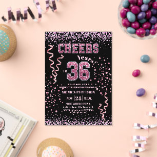 Pink Glitter Rhinestones 36th Birthday Party Acrylic Invitations