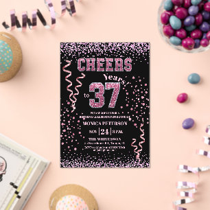 Pink Glitter Rhinestones 37th Birthday Party  Acrylic Invitations