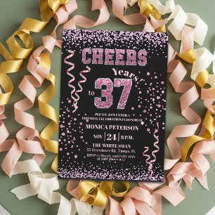 Pink Glitter Rhinestones 37th Birthday Party  Invitation