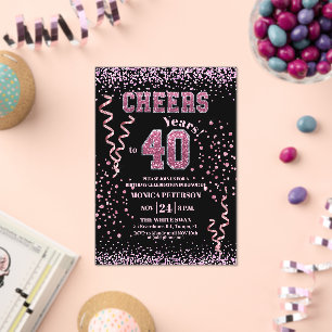 Pink Glitter Rhinestones 40th Birthday Party Acrylic Invitations