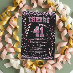 Pink Glitter Rhinestones 41st Birthday Party Invitation