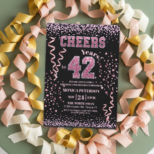 Pink Glitter Rhinestones 42nd Birthday Party Invitation