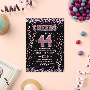 Pink Glitter Rhinestones 44th Birthday Party Acrylic Invitations