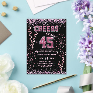 Pink Glitter Rhinestones 45th Birthday Party Acrylic Invitations