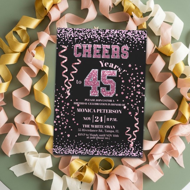 Pink Glitter Rhinestones 45th Birthday Party  Invitation (Creator Uploaded)