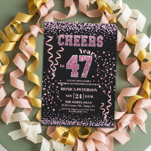 Pink Glitter Rhinestones 47th Birthday Party Invitation