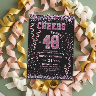 Pink Glitter Rhinestones 48th Birthday Party  Invitation