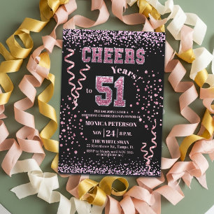 Pink Glitter Rhinestones 51st Birthday Party  Invitation