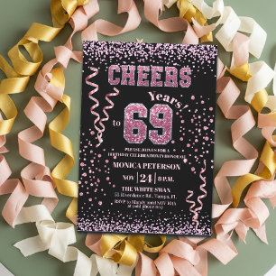 Pink Glitter Rhinestones 69th Birthday Party Invitation