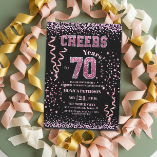 Pink Glitter Rhinestones 70th Birthday Party  Invitation