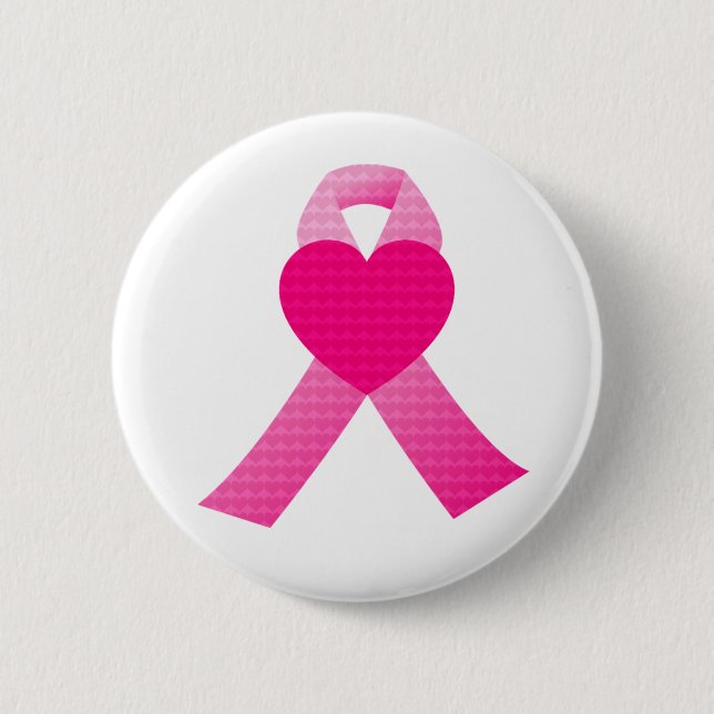 Pink Glitter Ribbon Breast Cancer Awareness Custom Button (Front)
