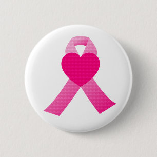 Pink Glitter Ribbon Breast Cancer Awareness Custom Button