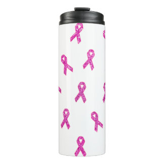 Pink Glitter Ribbons with White Background Thermal Tumbler