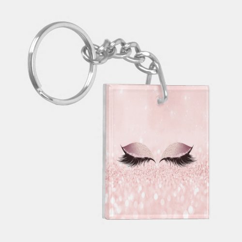 Pink Glitter Rose Girly Makeup Lashes Name Eyes Keychain