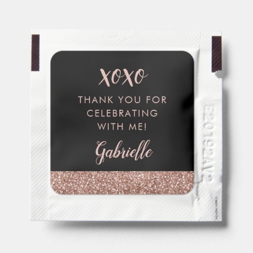 Pink Glitter Rose Gold Black XOXO Thank You Favor Hand Sanitizer Packet