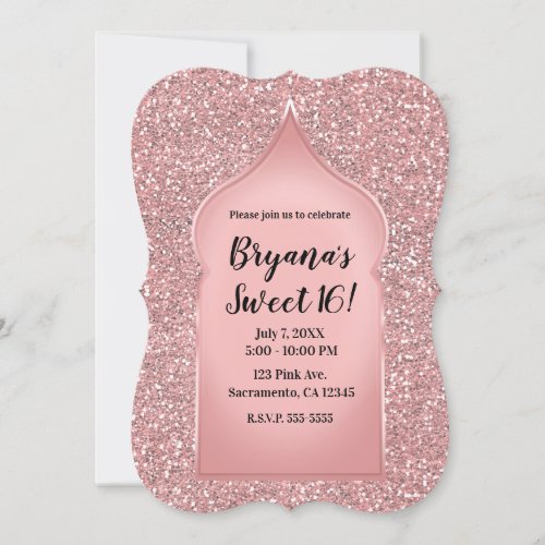 Pink Glitter Rose Gold Glam Chic Birthday Party Invitation