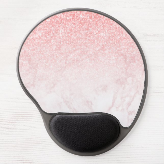 Pink glitter rose-gold marble ombre gel mouse pad (Front)