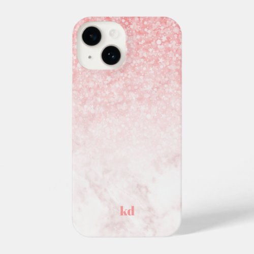 Pink glitter rose_gold marble texture iPhone 14 case