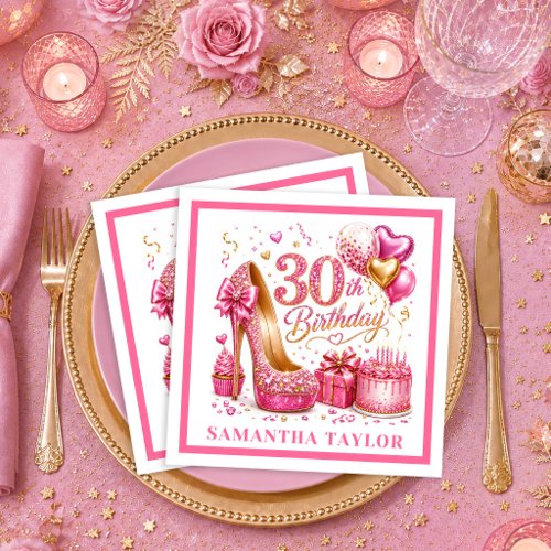 Pink Glitter Rose Gold Sparkle 30th Birthday Napki Napkins
