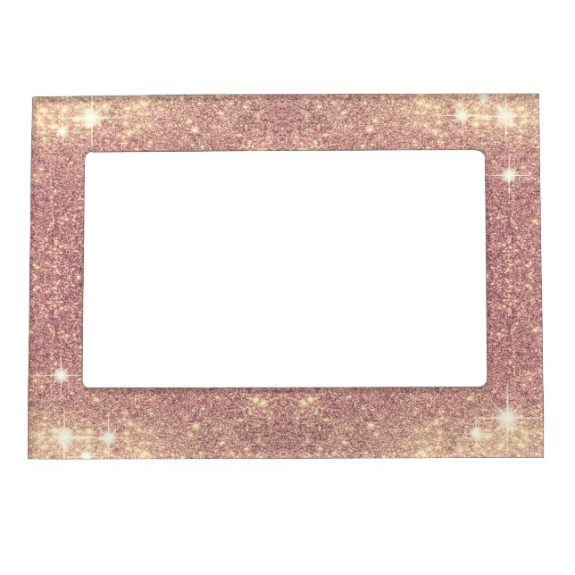 Pink Glitter Rose Gold Sparkle Faux Magnetic Picture Frame (Front)
