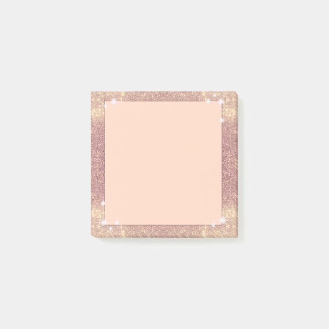 Pink Glitter Rose Gold Sparkle Faux Post-it Notes (Front)
