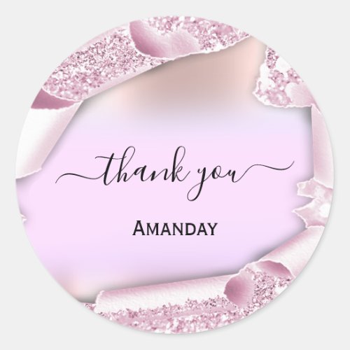 Pink Glitter Rose Name Bridal Sweet16th  Thank You Classic Round Sticker