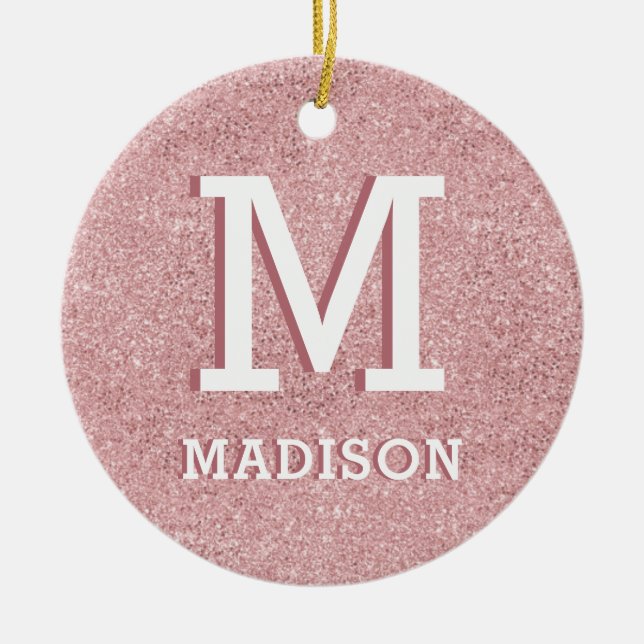 Pink Glitter Rosegold party favor Ceramic Ornament (Front)