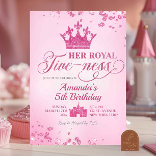Pink Glitter Royal Fiveness Birthday Invitation