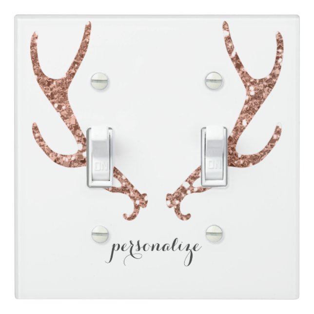 Pink Glitter Rustic Antlers Glam Farmhouse Chic Light Switch Cover (In Situ)