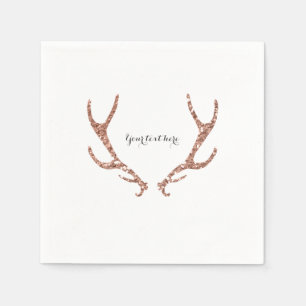 Pink Glitter Rustic Antlers Woodsy Glam Party Paper Napkins