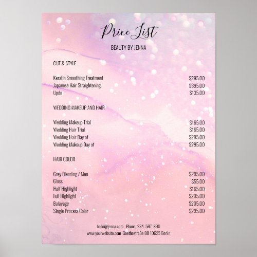 Pink Glitter Salon Price Lists Poster