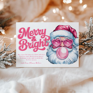 Pink Glitter Santa Modern Chic Christmas Card