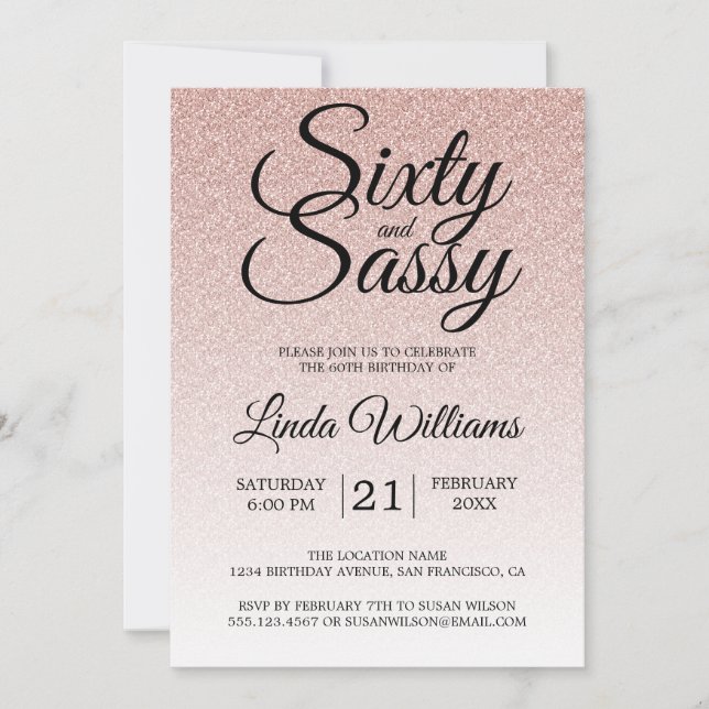 Pink Glitter Sassy 60 Birthday Invitation (Front)