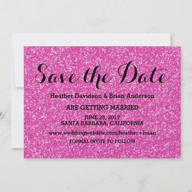 Pink Glitter Save the Date Invite (Front)