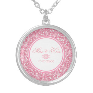Pink Glitter - Save The Date Silver Plated Necklace