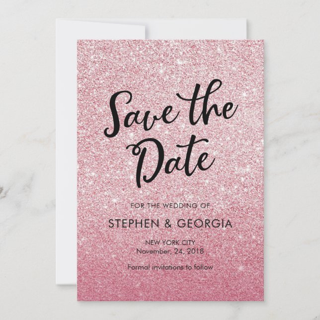 Pink Glitter Save the date wedding invitations (Front)