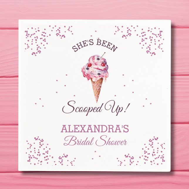 Pink Glitter Scooped Up Ice Cream Bridal Shower Napkins (Creator Uploaded)