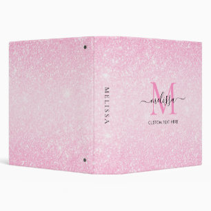 Pink Glitter Script Name Monogram 3 Ring Binder