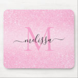 Pink Glitter Script Name Monogram Mouse Pad<br><div class="desc">Pink Glitter Script Name Monogram Design</div>