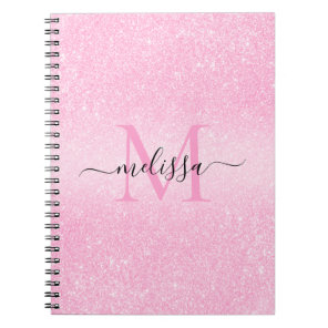 Pink Glitter Script Name Monogram Notebook