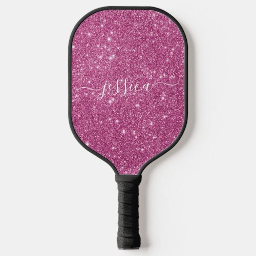 Pink glitter script name pickleball paddle