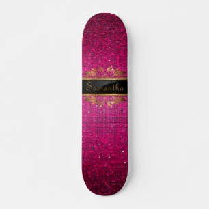 Pink Glitter Sequin Disco Glitz Mini Skateboard Deck
