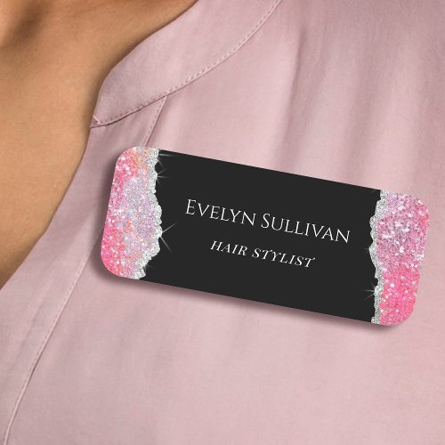 Pink glitter sequin name tag